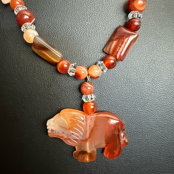 Jewelry - Red and Brown Carnelian Bear Pendant Necklace
